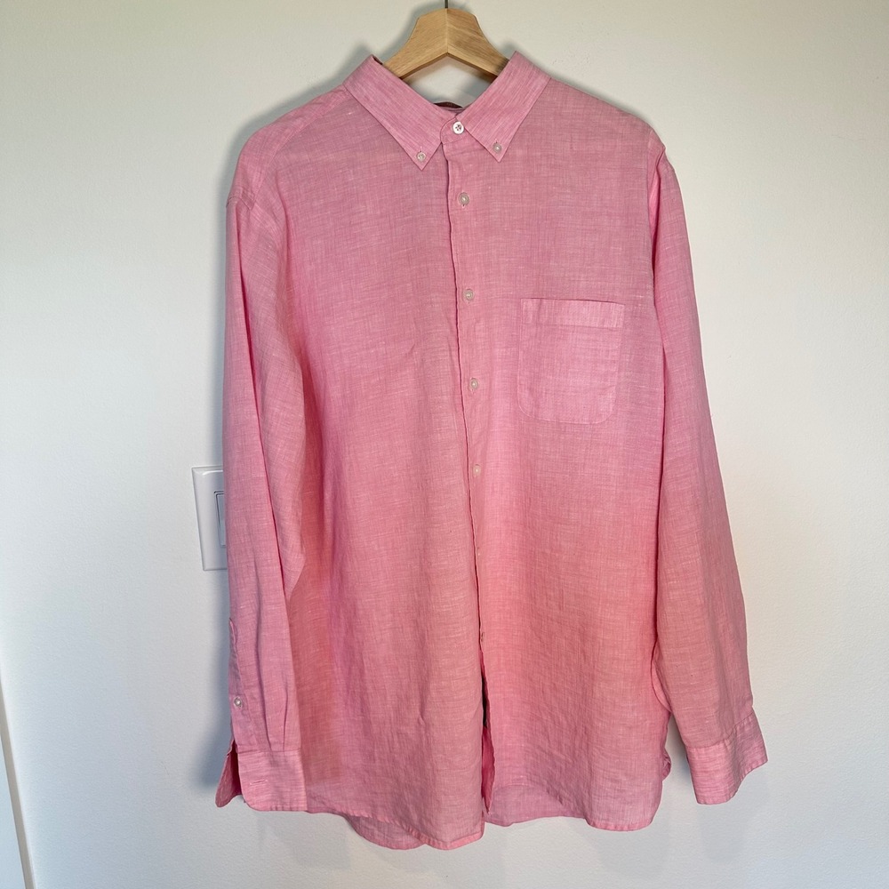 Daniel Cremieux Signature Linen Pink Button Down Shirt Men's XL Coastal Heritage